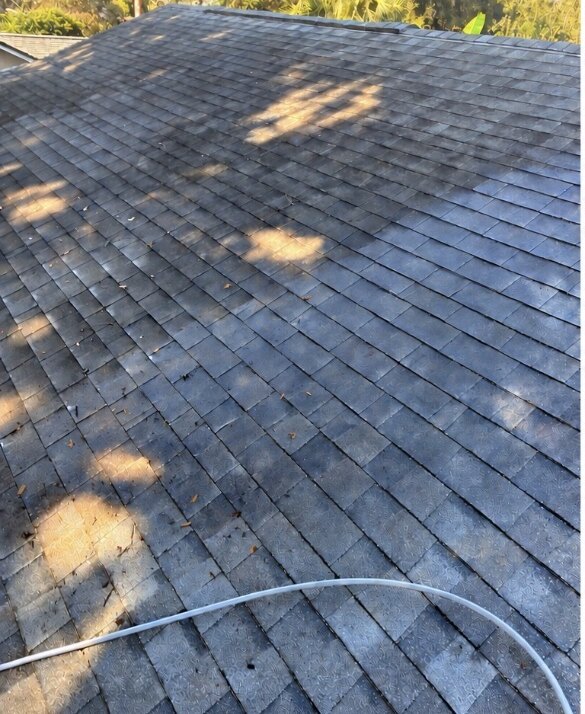 Shingle roof before soft washing in Longwood Florida